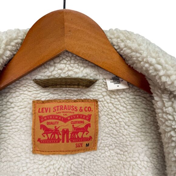 Men's Levi Strauss Corduroy Sherpa Lined Button Up Truckers Winter Tan Jacket M - Picture 6 of 6